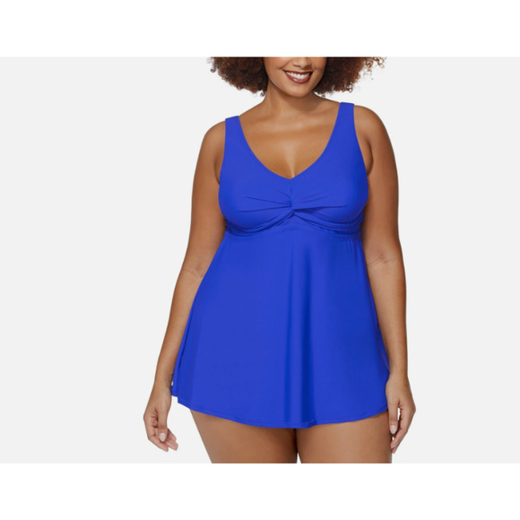 Trendy Plus Size Lucia Tummy-Control Blue 18W Raisins Curve Swimwear 15206